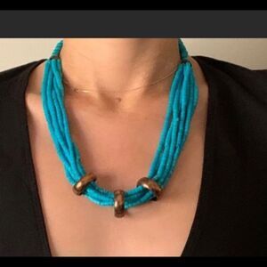 Vintage Turquoise multistrand necklace 3 copper rings with clasp closure